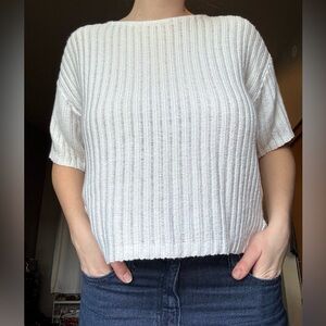 White Ribbed Knit Sweater